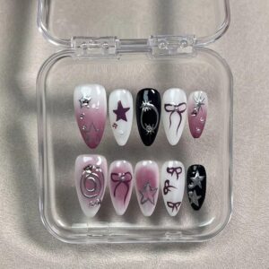 Y2K-Design-Almond-Ins-Style-Handmade-Acrylic-Press-on-Nails-10PCS-Reusable-False-Fingernails-Handmade-Ins-Art-Press-on-Nails